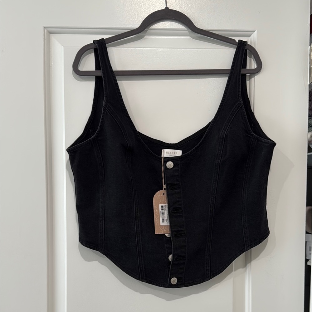 Meshki Black Fitted Crop Tank Top
